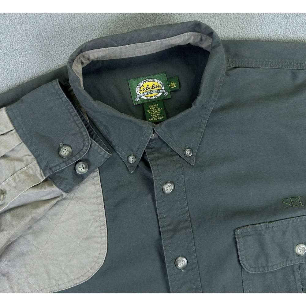 Cabelas‎ Shirt Mens XL Green Khaki Trapper Clay Shooting Hunting Heavy Twill